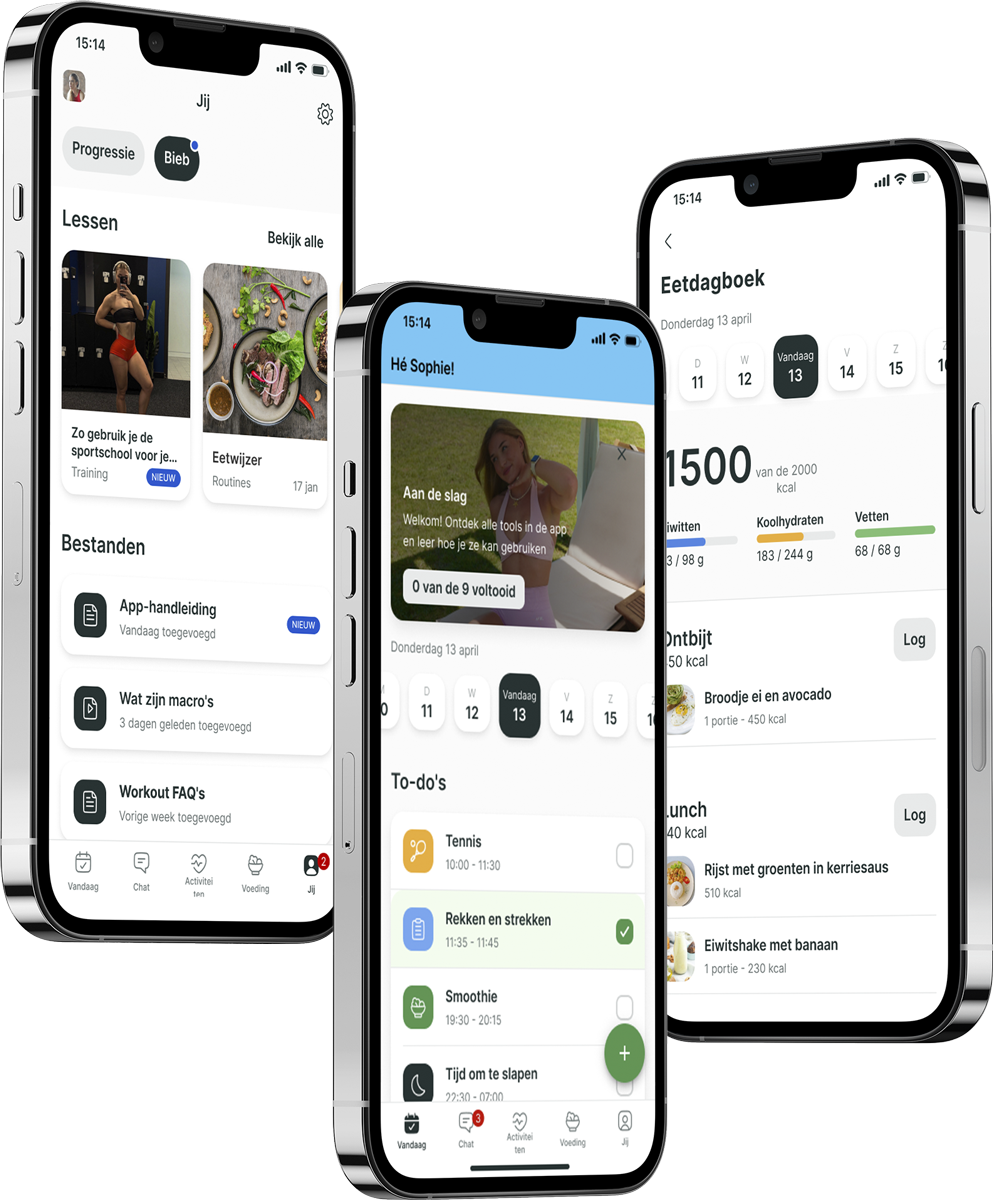 Een mockup van de coaching app die de functies laat zien.